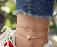 2 in 1 Anklet  & Bracelet, set of two chain flower and heart